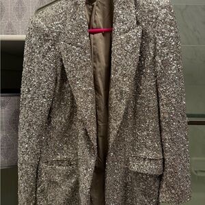 Express Women's Silver Sequin Blazer, M